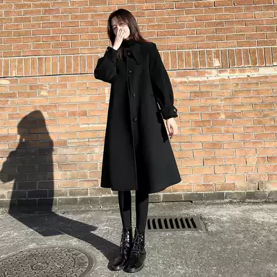 Autumn and winter double-sided cashmere coat women's woolen tweed 2021 new medium and long version doll collar Hepburn wind woolen coat