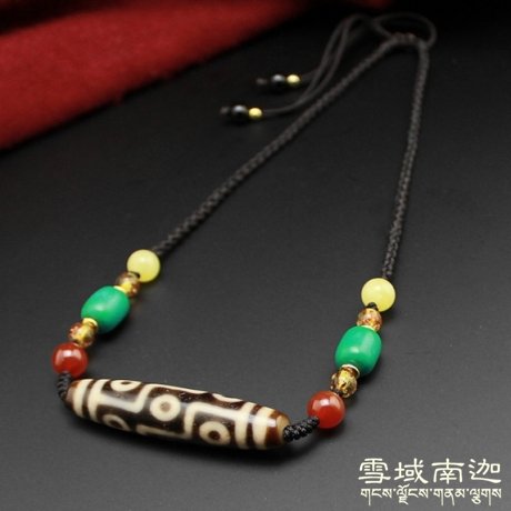 Tibetan genuine natural old mine pure boutique nine-eyed dzi bead gift Tibetan horizontal necklace handmade lanyard pendant