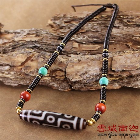 Tibet natural chalcedony old mine to pure nine-eyed dzi beads accessories turquoise agate coconut shell horizontal necklace