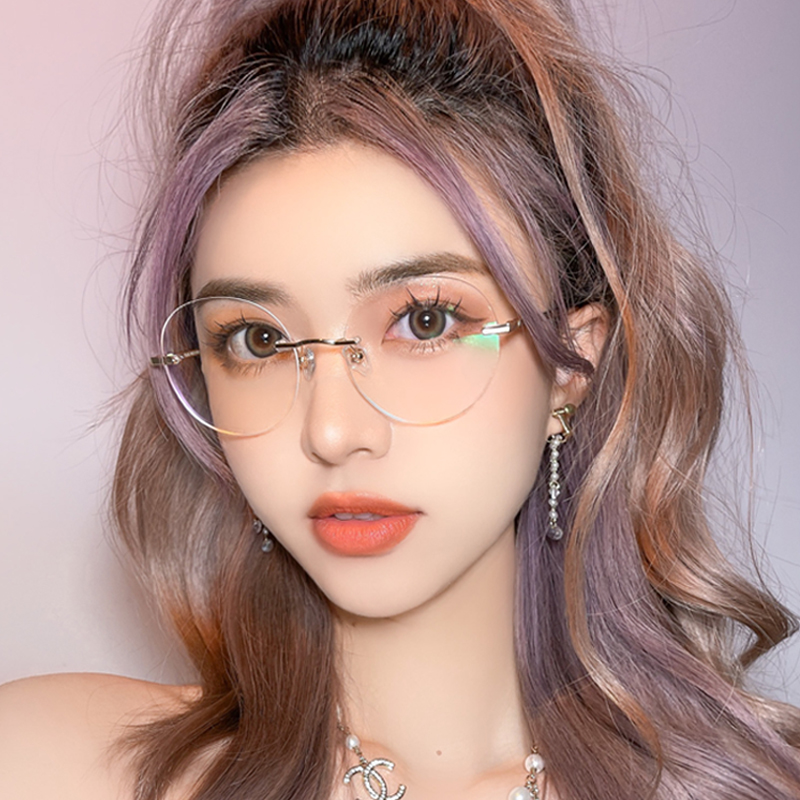 Ultra-light pure titanium frameless myopia glasses women's online can be equipped with degree big face thin eye frame Korean version trendy