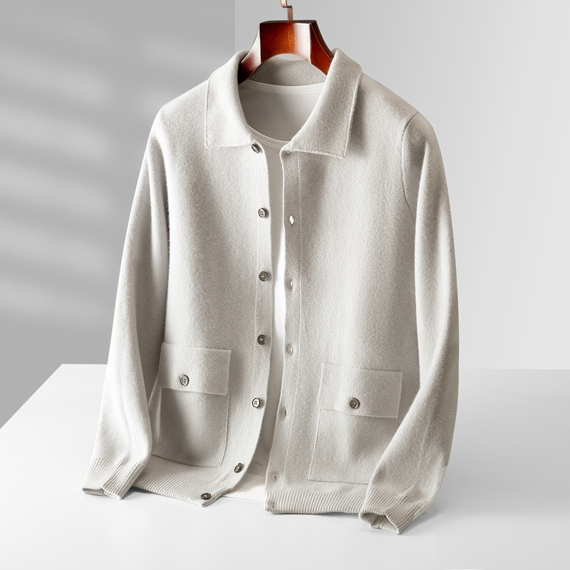Men's Lapel Knit Sweater Jacket 100% Pure Wool Sweater Autumn New Casual High-End Cashmere Cardigan Men's Sweater Men's Lapel Knit Sweater Jacket 100% Pure Wool Sweater Autumn New Casual High-End Cashmere Cardigan Men's Sweater