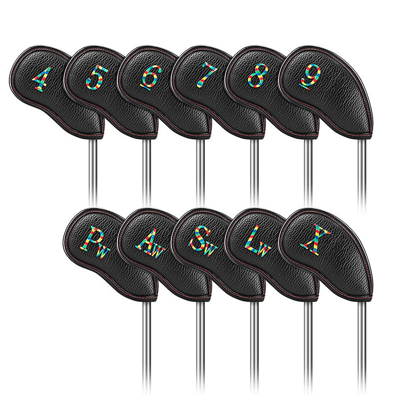 New golf iron rods cover 11 sets of lychee tattoox waterproof PU club cap sleeve clubhead protective sheath-Taobao