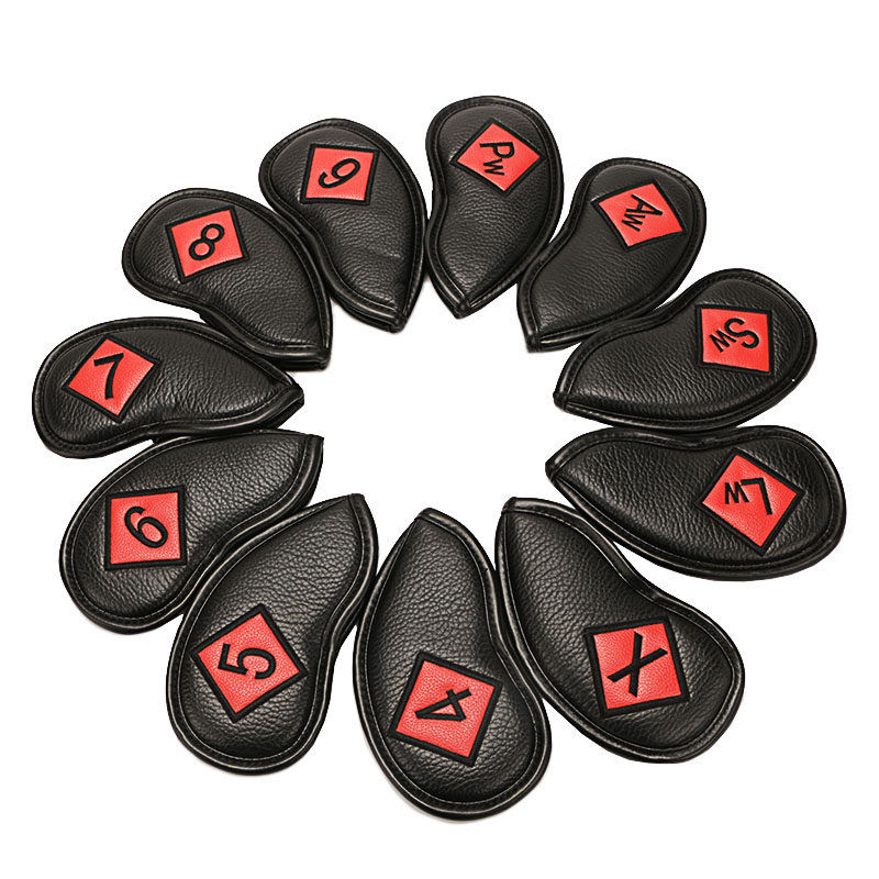 woosofe golf iron rods cover 11 sets of lychee veins waterproof rhomboid club cap sleeve clubhead protective sleeve-Taobao