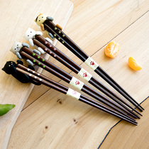 Machine Washable Cat Paw Chopsticks Japan Stone Fields Day Style Single Solid Wood Chopsticks Cutlery Cutlery Gift Box Dress With Kitty Chopsticks