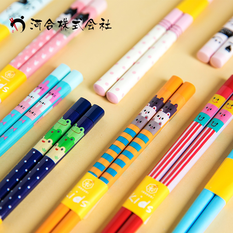 Japan Imports River Kawai Children Chopsticks Dishwasher Home Wooden Chopsticks Non-slip Cute Kid Students