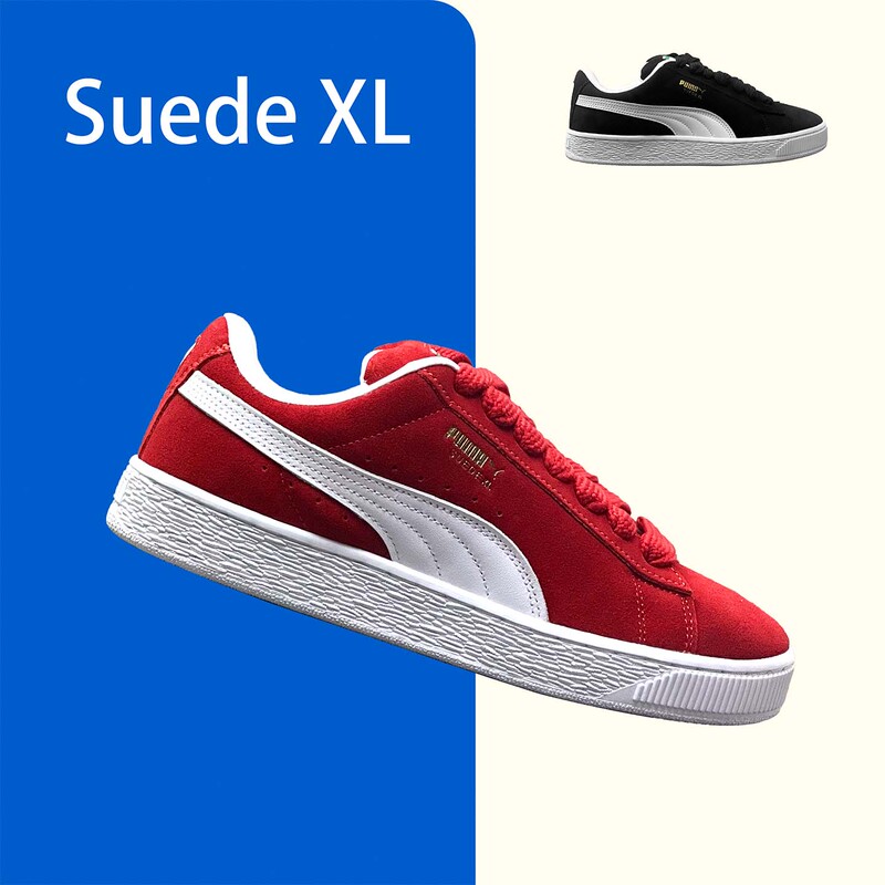 Puma Suede XL Low-Top Men's and Women's Shoes, Autumn and Winter Suede Black and White Widened Sneakers, Loafers 395205