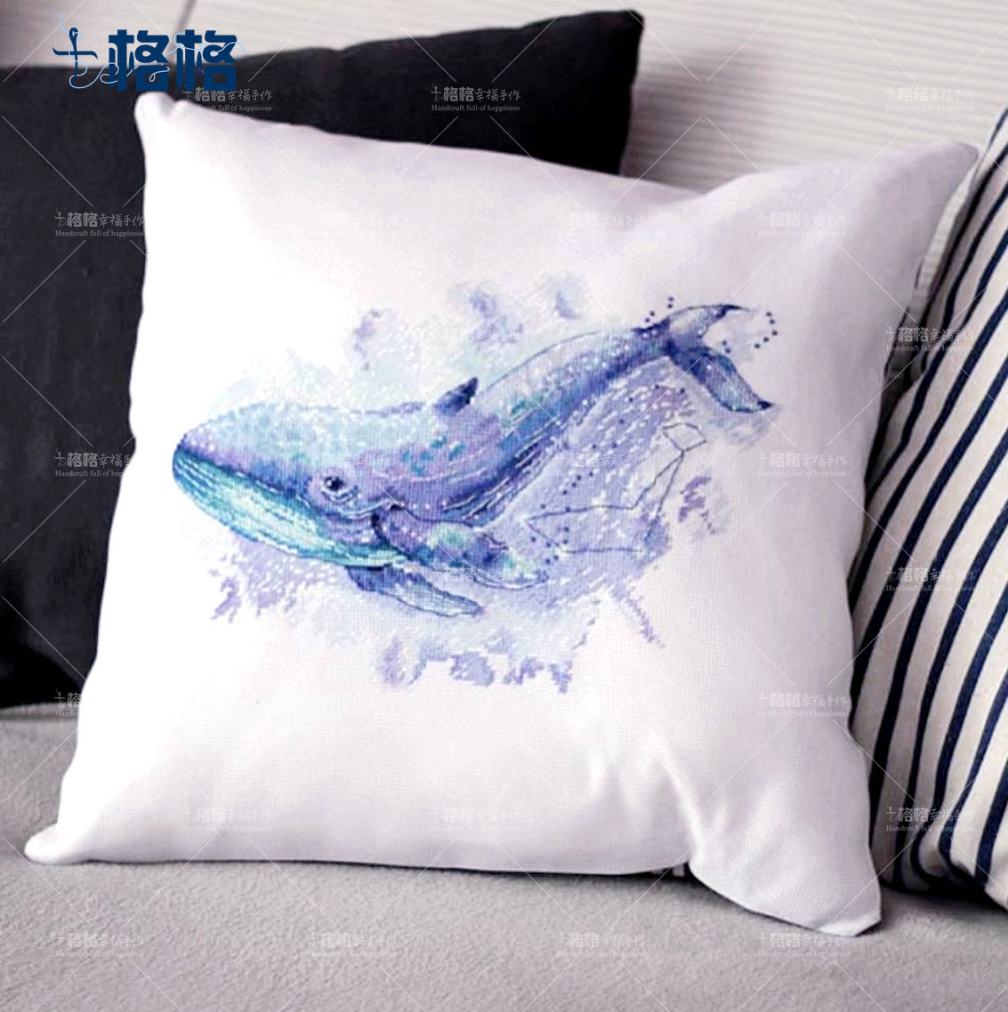 French DMC cross embroidered pillow printed kit Living room car cushions 2020 New items embroidered with three sides opening blue whale