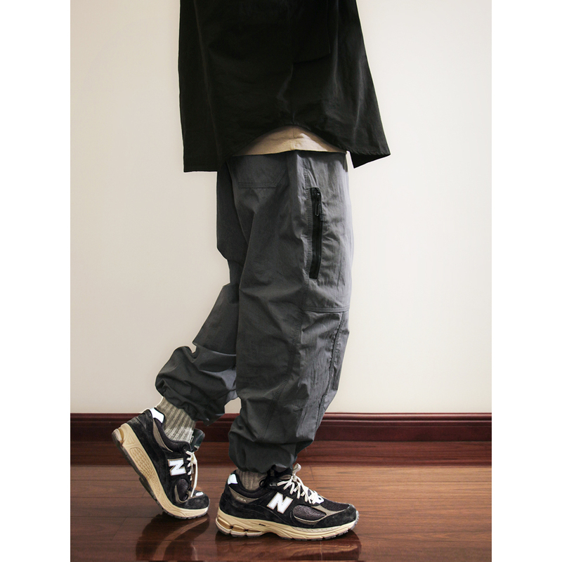 Japanese Style Cityboy Outdoor Sports Functional Zipper Pocket Loose Tapered Workwear Drawstring Jogger Casual Pants for Men