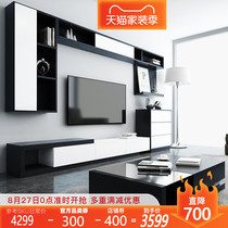  Nordic light luxury modern minimalist TV cabinet coffee table combination set living room background wall cabinet size apartment retractable