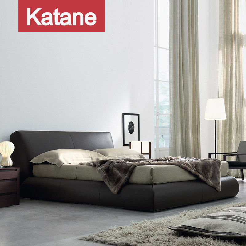 Cattani Italian light luxury leather double bed 18 meters master bedroom wedding bed modern minimalist Nordic tatami leather bed
