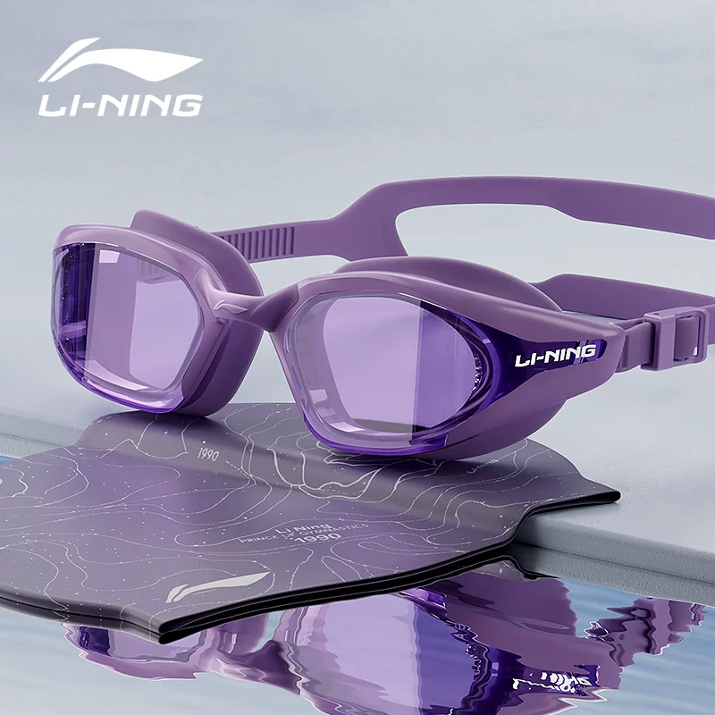 Надежный плавательный шапка Li Ning водонепроницаемая против запотевания для плавания, набор, профессиональное оборудование, мужской стиль