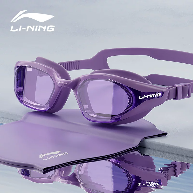 Надежный плавательный шапка Li Ning водонепроницаемая против запотевания для плавания, набор, профессиональное оборудование, мужской стиль