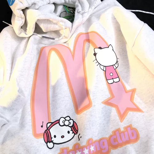 Hello kitty, балахон, утепленный лонгслив, толстовка с капюшоном, в американском стиле, оверсайз