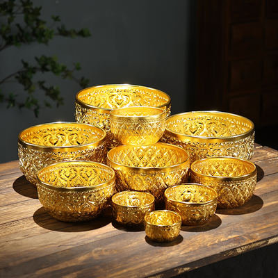 Exotic Thai cold drink bowls, Southeast Asian tableware, Dai alloy bowls, restaurant bowls, Thai aluminum bowls, dessert utensils