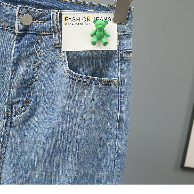 Straight-leg jeans for women in summer 2022, light blue frayed and ripped cigarette tube pants, petite slimming 9-inch pants pic 8