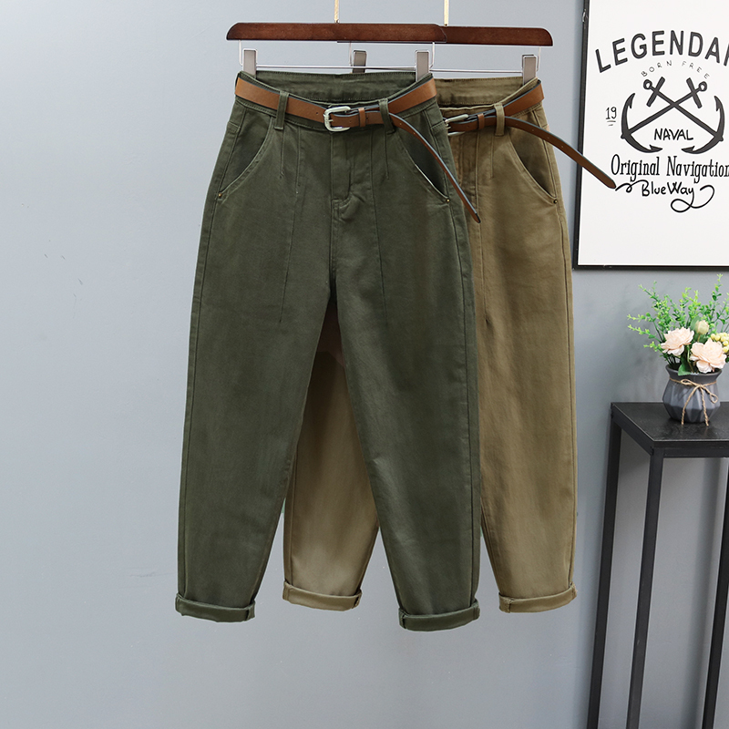 Military Green High-Waisted Dad Jeans for Women 2026 Spring and Autumn Loose Casual Harem Pants Korean Style Versatile Carrot Pants