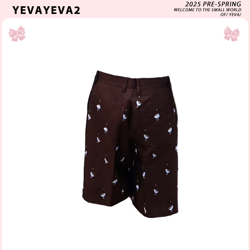 Yeva [Ready Stock] Ouyang Nana's Same Niche High-End Flower Embroidered Five-Quarter Pants Shorts Versatile Pants
