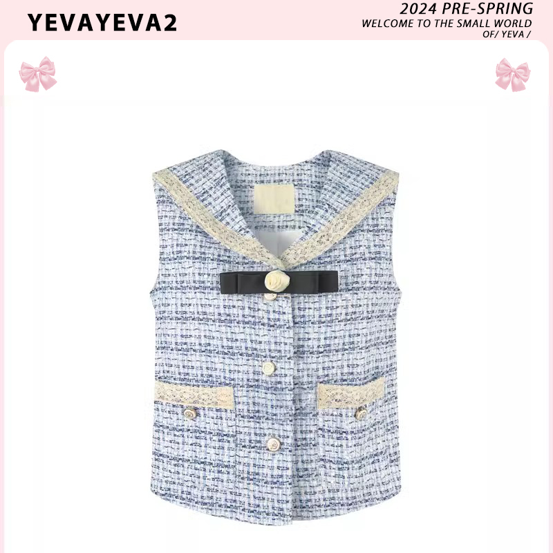 Yeva [Ready Stock] Haijie Diary Qianjin Socialite Xiaoxiang Style Navy Collar Vest Top Summer Vest for Women