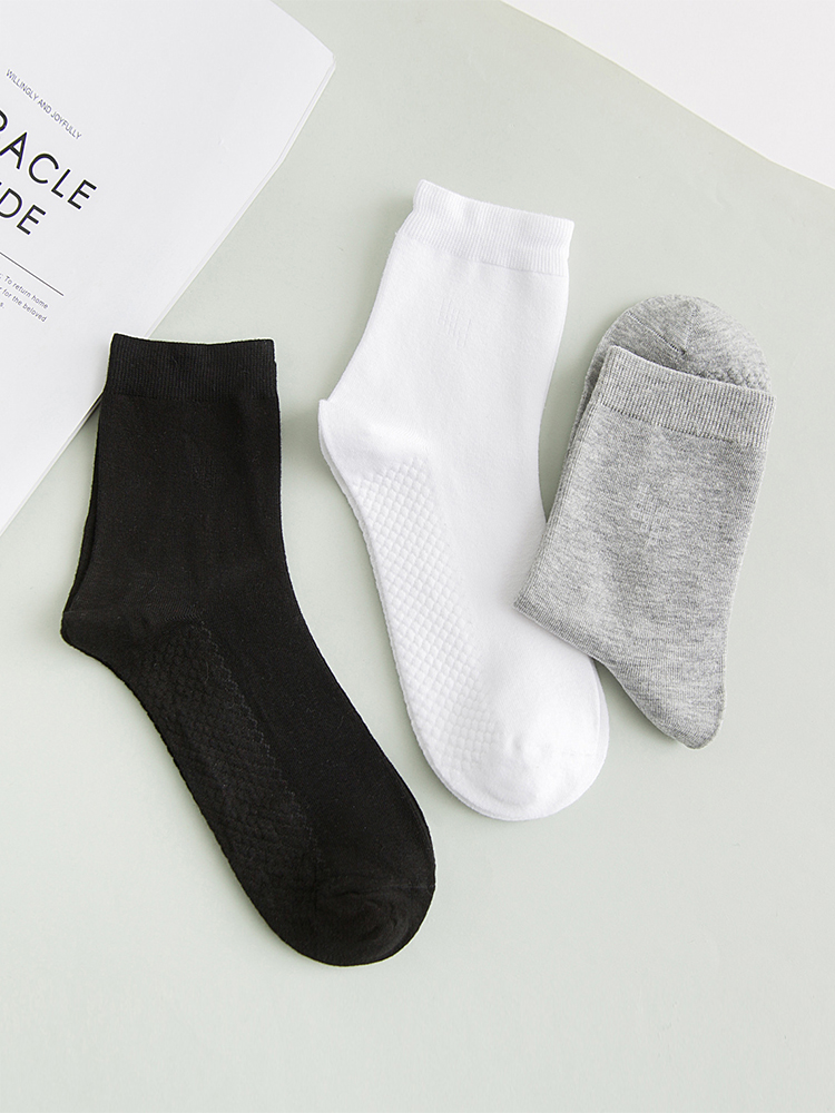 5 pairs of spring and autumn socks men's pure cotton mid-tube socks sweat-absorbing deodorant massage bottom cotton socks all-match solid color stockings black and white gray