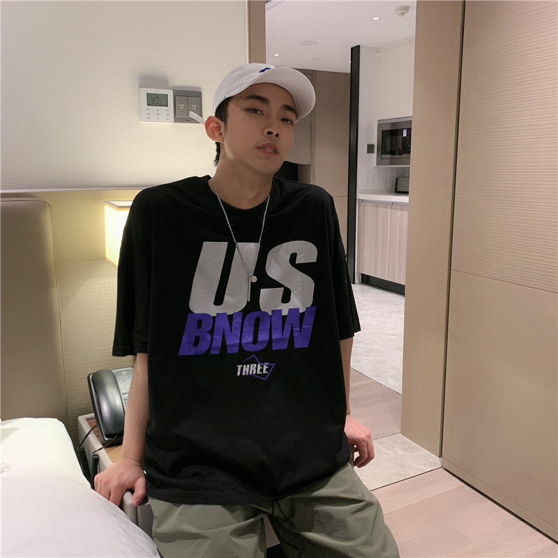 @ little nerd ~ summer new pint US printed short sleeve T-shirt trendy street Korean version T-shirt lovers 100 lap half sleeve male