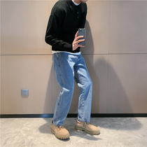 (UPDAYWANG) Winter trend mens loose jeans Japanese Joker retro light denim trousers