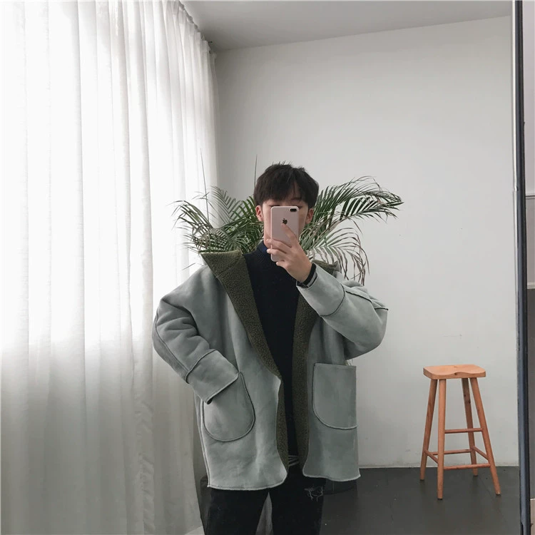 Mọt sách nhỏ ~ áo khoác mùa thu và mùa đông nam lamb cashmere áo đôi vợ chồng ấm áp áo khoác cotton dày áo khoác nam mặc hai mặt