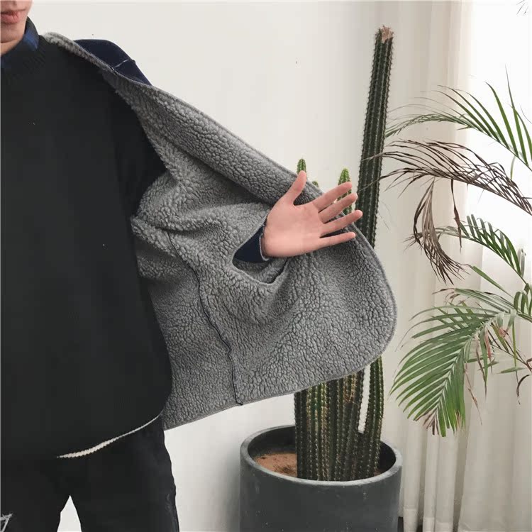 Mọt sách nhỏ ~ áo khoác mùa thu và mùa đông nam lamb cashmere áo đôi vợ chồng ấm áp áo khoác cotton dày áo khoác nam mặc hai mặt quần áo đôi