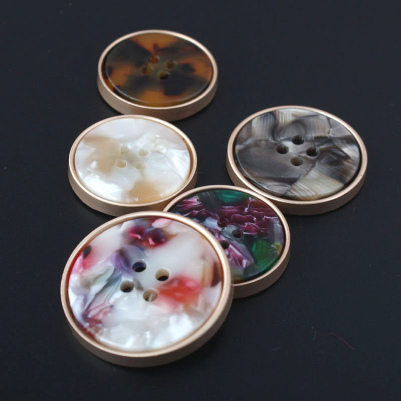 High Gear Acetate Four Eyes Great Coat Wind Suit Lady Color Resin Metal Splicing Cuffs Buttons