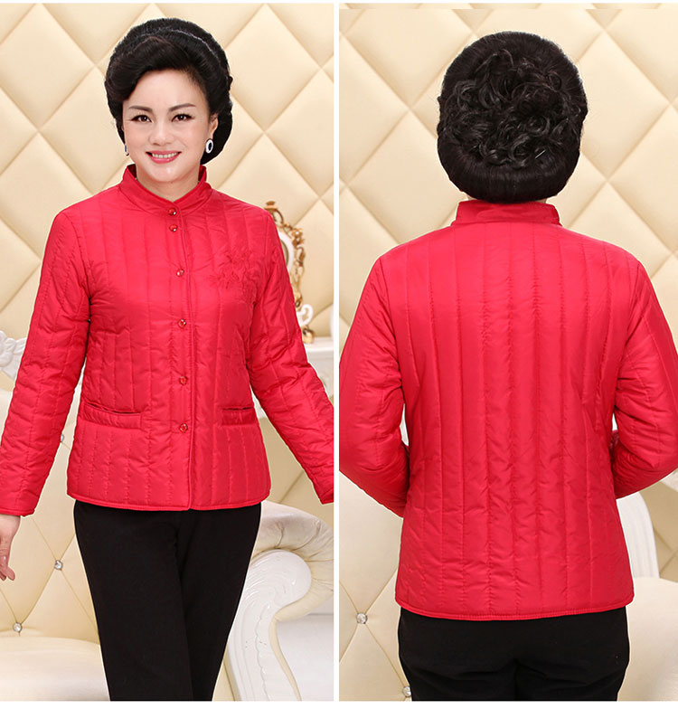 Áo khoác cotton cho phụ nữ trung niên để tăng phần áo khoác mỏng và nhẹ cho mẹ, đồ lót ấm, áo mỏng, phần ngắn quần áo nữ trung niên