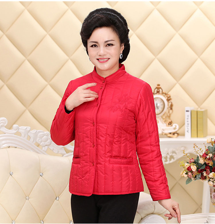 Áo khoác cotton cho phụ nữ trung niên để tăng phần áo khoác mỏng và nhẹ cho mẹ, đồ lót ấm, áo mỏng, phần ngắn quần áo nữ trung niên