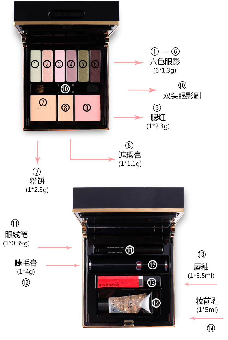 Chính hãng Givenchy Givenchy Hộp Trang Điểm Xách Tay Đĩa Màu Phấn Mắt Blush Travel Set phấn má hồng