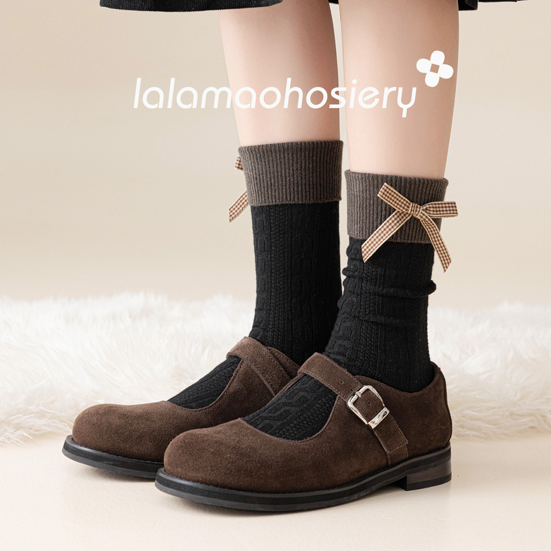 Bowknot Miu Miu Style Socks for Women, Mid-Calf Wool Socks, Japanese New Year College Style Sweet Girl Slouch Socks Bowknot Miu Miu Style Socks for Women, Mid-Calf Wool Socks, Japanese New Year College Style Sweet Girl Slouch Socks