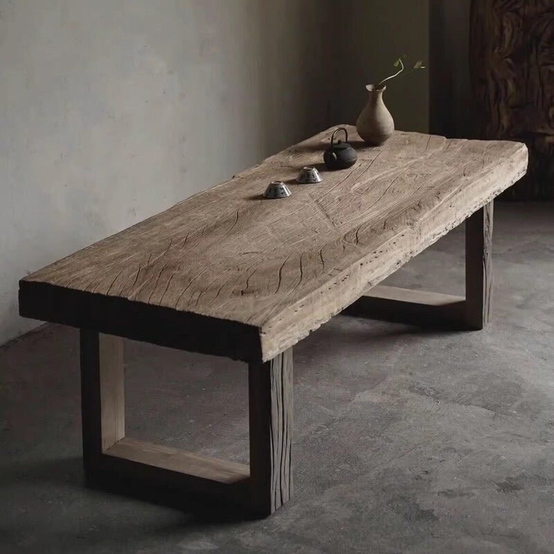 Wabi-Sabi Style Solid Wood Desk for Home Use, Long Tea Table, Study Desk, Writing Desk, Large Board Office Computer Desk Wabi-Sabi Style Solid Wood Desk for Home Use, Long Tea Table, Study Desk, Writing Desk, Large Board Office Computer Desk