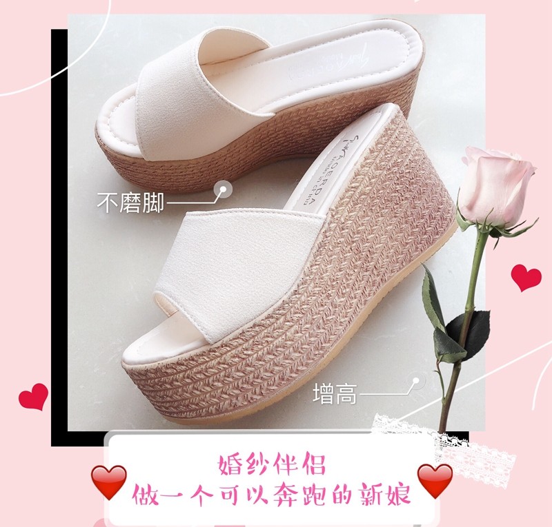 Wedding Dress Seminal white wedding dress Wedding Shoes Wedding Dress High Heel Shoes Coarse Heel Slippers Heightening Muffin Shoes 9cm Brides
