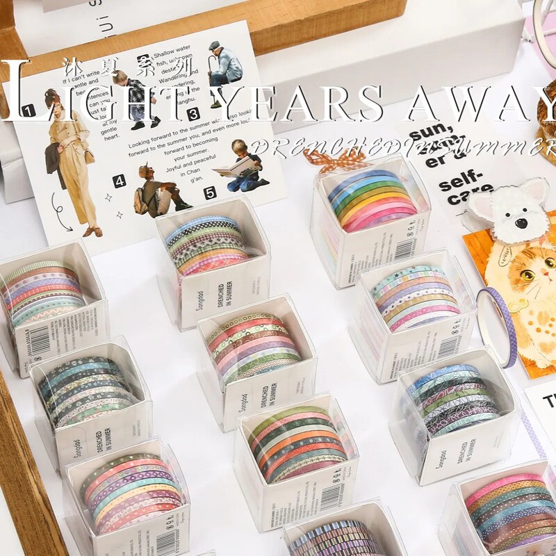 Muxia Series 3mm Ultra-Fine Divider Line 10 Rolls 2m Cute and High-Quality Striped Journal DIY Polka Dot Grid Complete Set