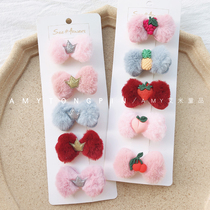 Amy Korean version of autumn and winter childrens plush bow Fruit crown hairpin bangs edge clip hair hair accessories headdress