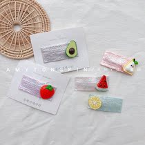 Amy Korea ins Cute girl Avocado strawberry Watermelon fruit hair card girl simple fresh bangs