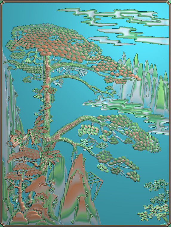 Boutique Greet Guest Pine Landscape Fine Sculpture Picture Hanging Plaque Screen Background Wall Wood Carved Stone Sculptures Jade Sculpture Sandstone Grayscale Relief Plot