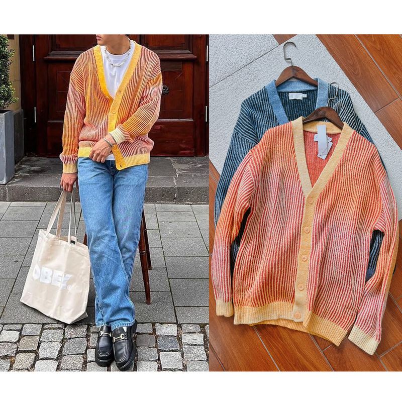 Men and Women Can Wear It, Rainbow Gradient, Two-Color, Psychedelic Color Woven Sweater Cardigan