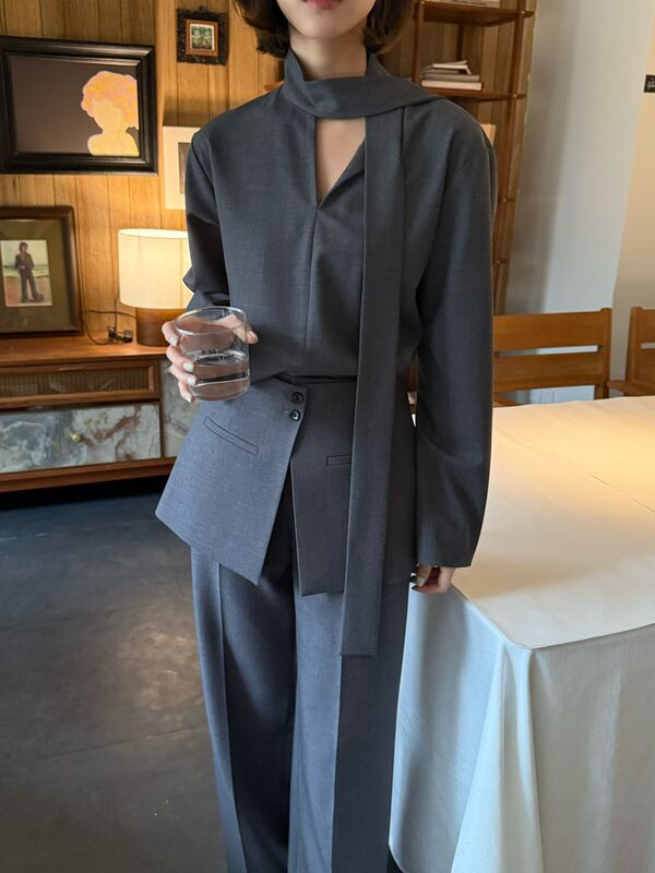 Vox Mall Designer Ribbon Shirt Top Pants Skirt Wide-Leg Pants Spring and Summer Women's Fashion