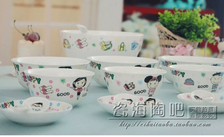 Bone china bộ đồ ăn bằng gốm đặt đĩa muỗng đĩa hoạt hình dễ thương món ăn món ăn đặt món quà nhà hộp quà