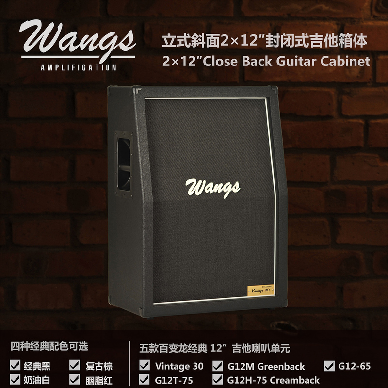 Wangs Beveled Vertical 212 Guitar Enclosed Cabinet Versatile Dragon V30 G12M T75 65 Green Back Milk Back