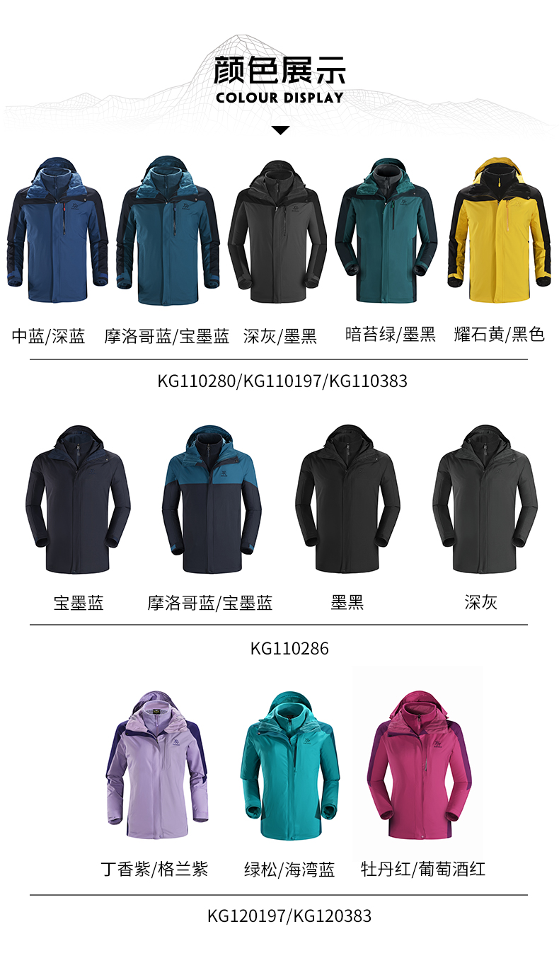 凯乐石 男女抗风防暴雨 加厚抓绒三合一冲锋衣 图19
