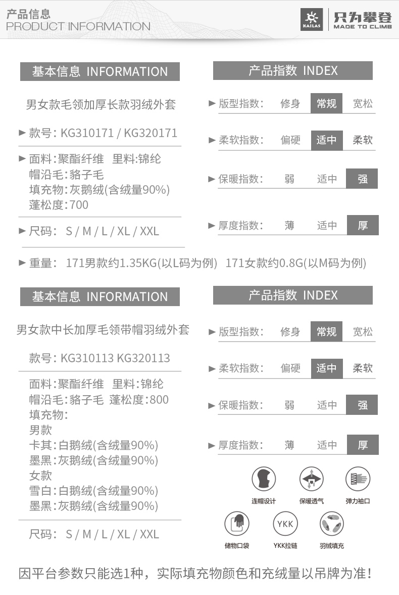 凯乐石 kailas 700蓬190克拒水鹅绒 貉子毛领 中长款重装羽绒服 可抗-20℃ 图18