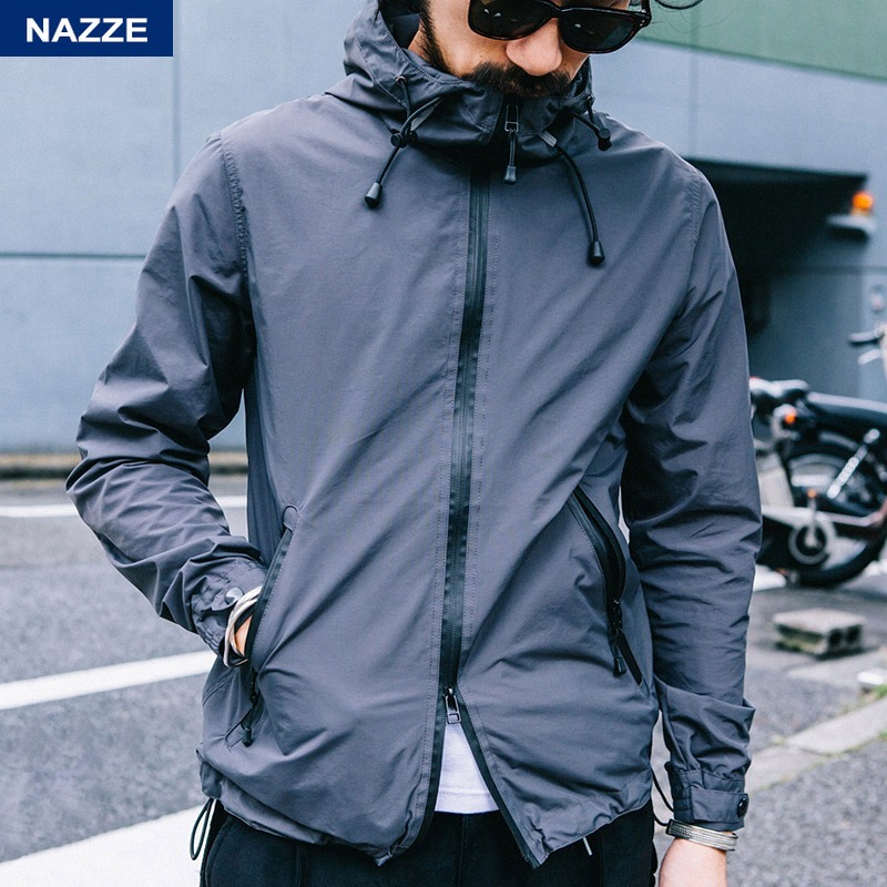 nazze 秋季潮日系男士休闲上衣冲锋衣运动夹克连帽外套防风男青年