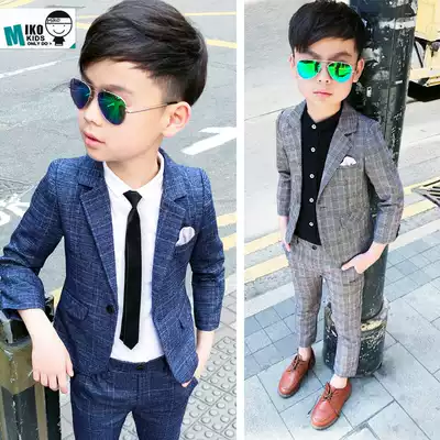 Spring and autumn Korean children's suit suit Plaid boy small suit two-piece set 2020 new flower girl dress