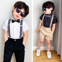 Summer handsome childrens shirt baby backpack two-piece Korean boys dress suit flower girl costume