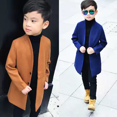 Boy's woolen coat coat autumn and winter Korean version of tide children's clothing coat winter dress children's medium and long version of woolen coat