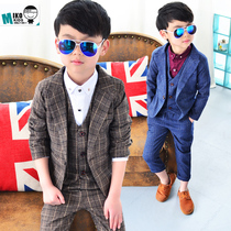Spring and autumn British model Boy suit suit Childrens three-piece suit Plaid suit Host small dress
