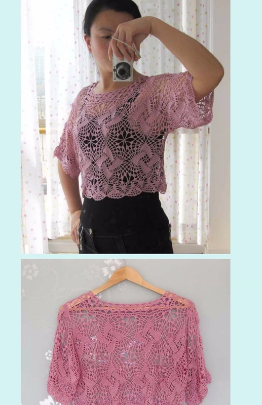 Custom Handmade móc lớn hoa rỗng cổ tròn tay áo blouse Áo len 556 - Áo / áo thun